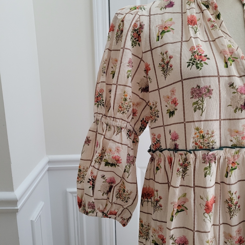 Anna Cate Vintage Stamp‎ Emily Floral Maxi Dress Linen Cotton Size M - Picture 8 of 15